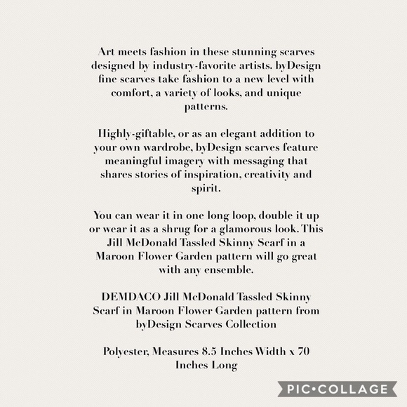 🆕AUCTION PRICE👩🏻‍⚖️ JM Tasseled Skinny Scarf - Maroon Flower Garden - Picture 2 of 2